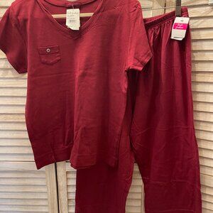 Fresh Produce Pants & Top Lounge Set Burgundy Large Retail $73